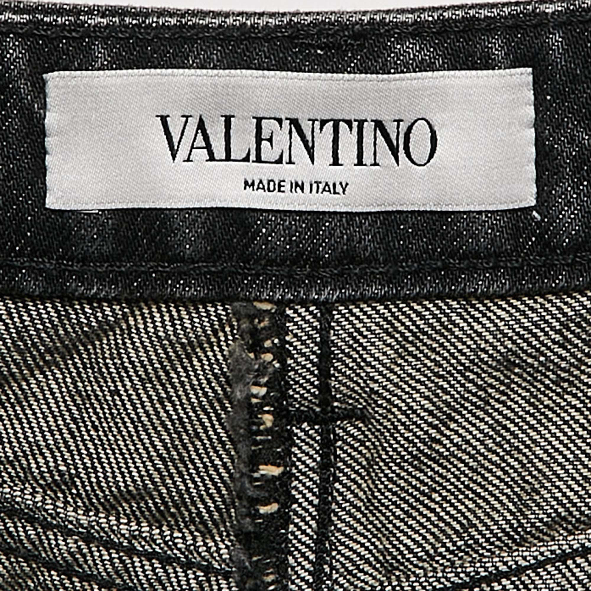 Valentino Black Distressed Denim Shorts M