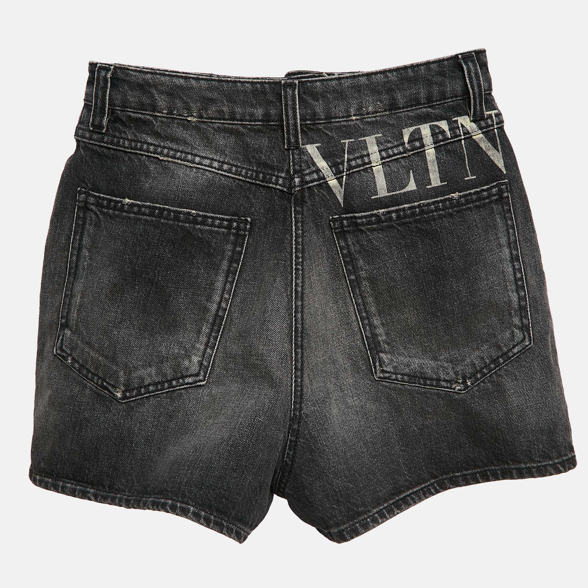 Valentino Black Distressed Denim Shorts M