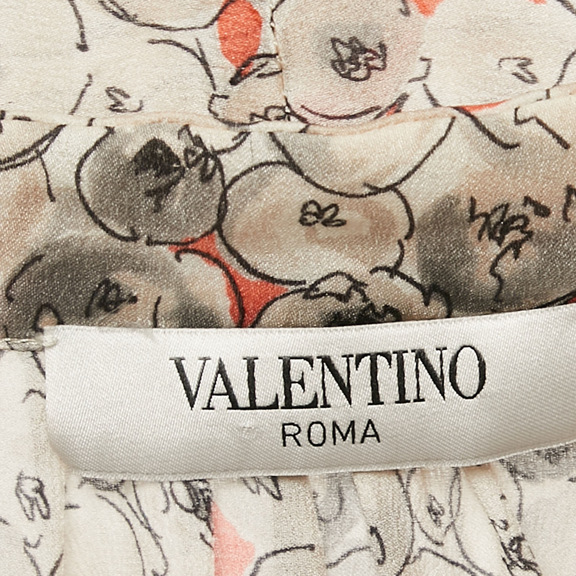 Valentino Grey Printed Silk Button Front Blouse M