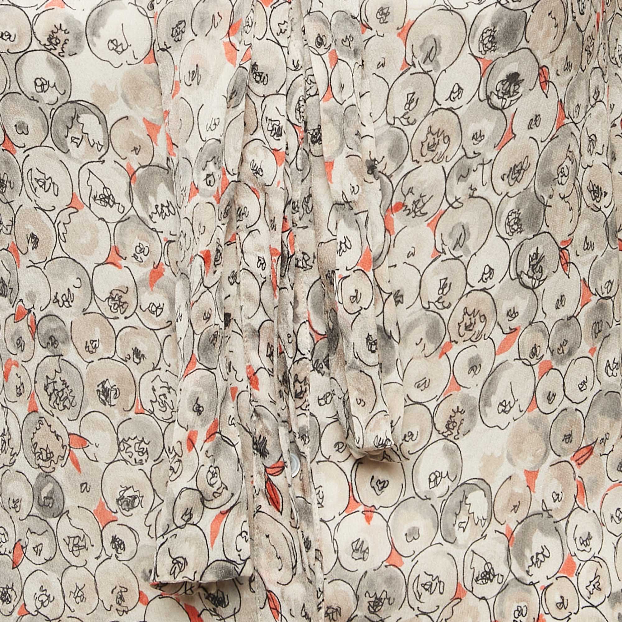 Valentino Grey Printed Silk Button Front Blouse M