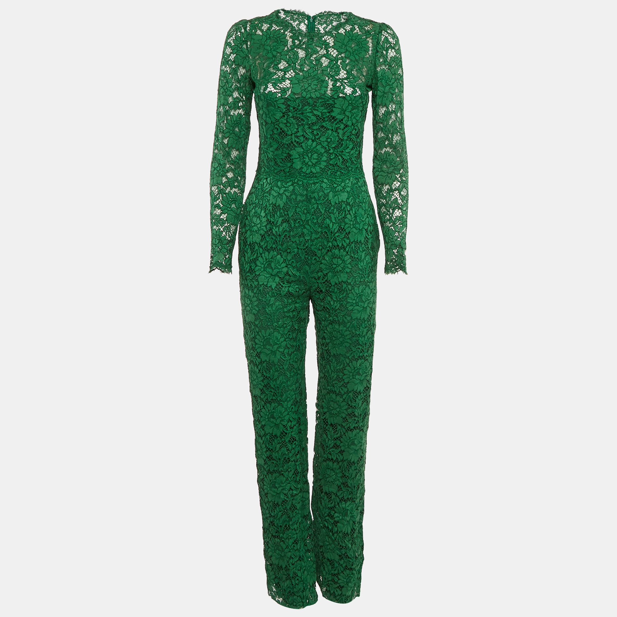 Valentino Green Lace Long Sleeve Jumpsuit S