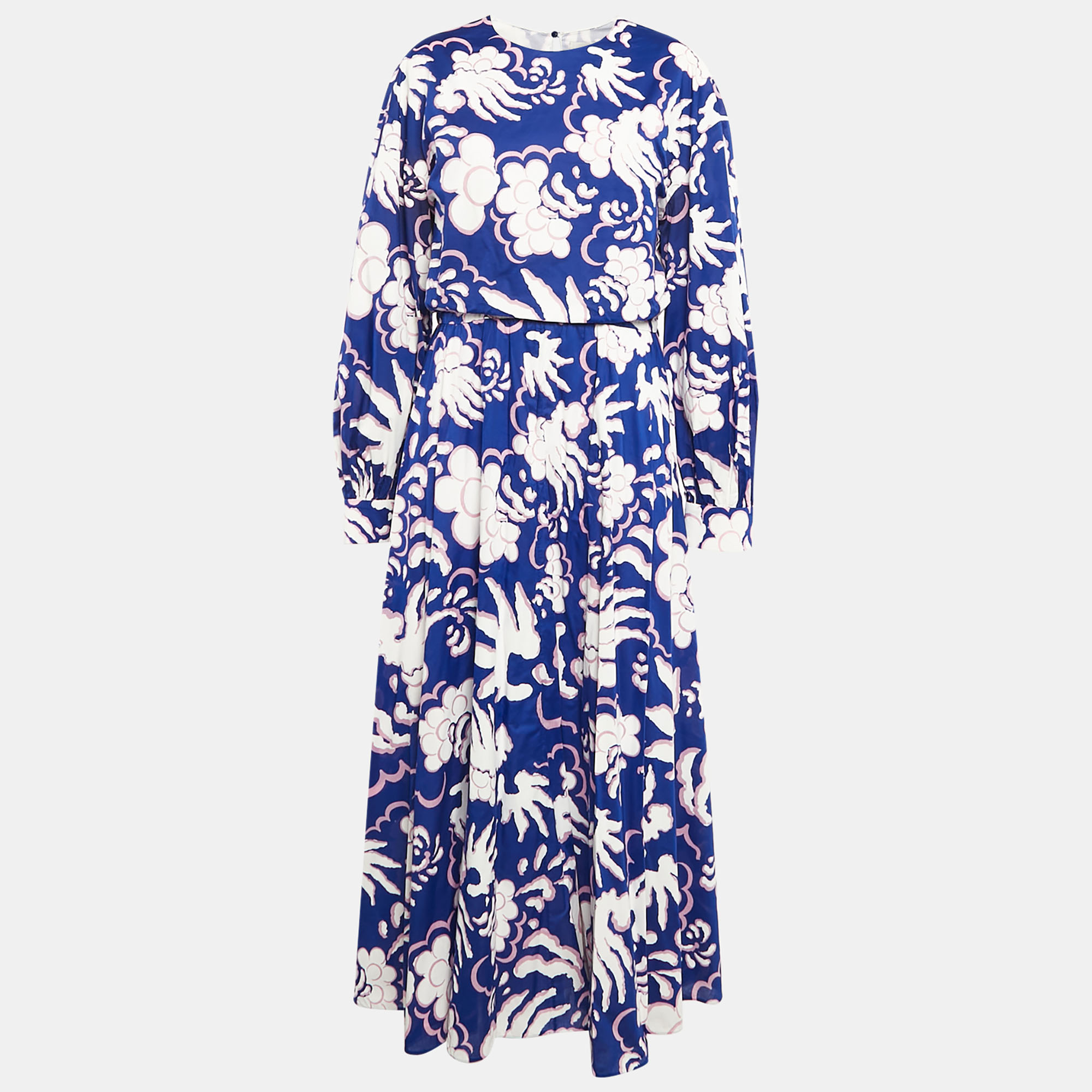 Valentino Blue Abstract Print Cotton Maxi Dress L