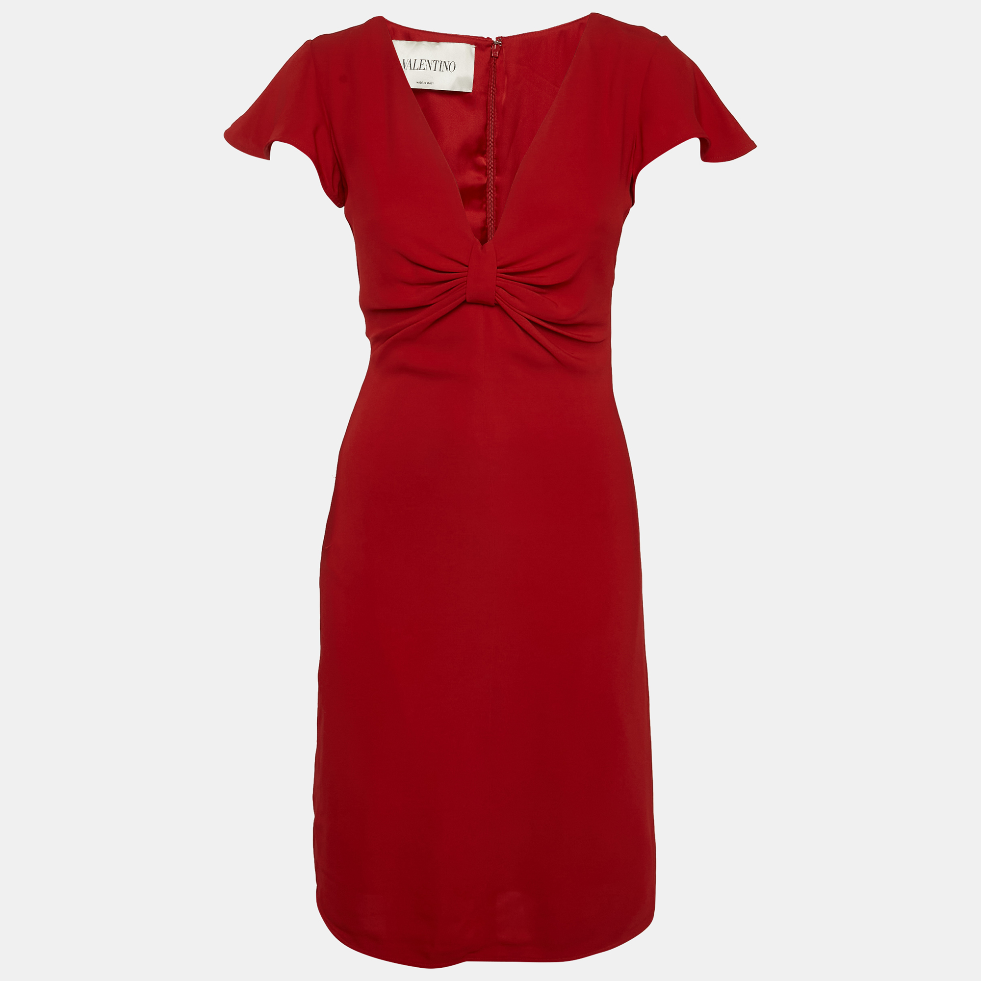 Valentino Red Crepe Cap Sleeve Short Dress S