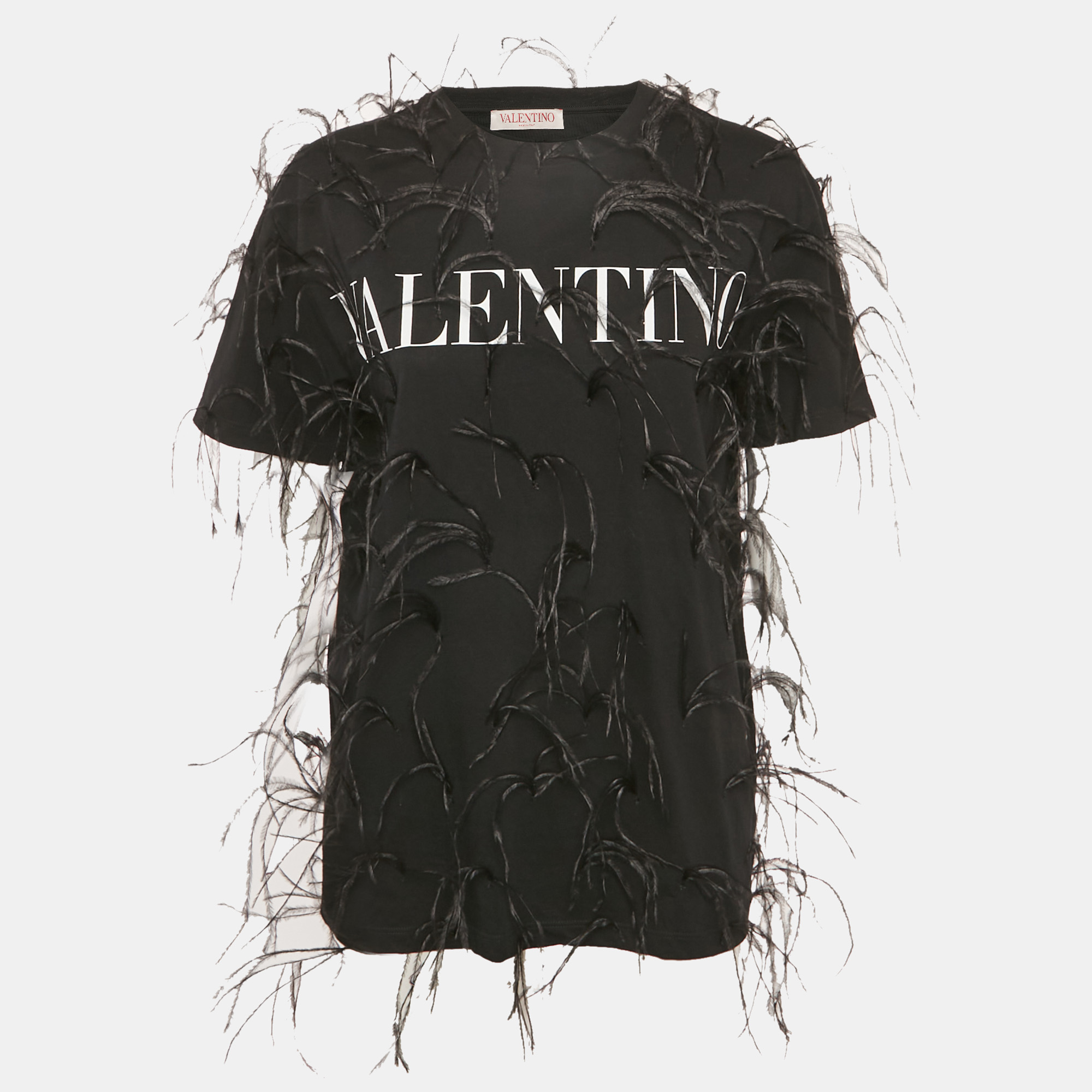 Valentino Black Logo Print Jersey Feather Trim T-Shirt S
Valentino Black Logo Print Jersey Feather Trim T-Shirt S