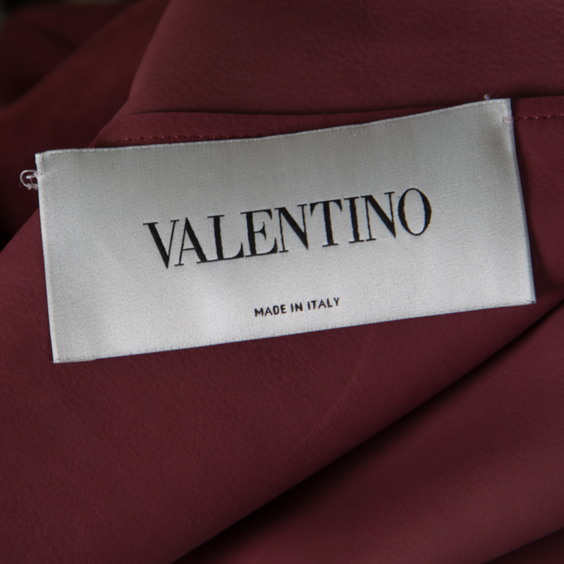 Valentino Burgundy Leather Poncho Style Fringed Hem Jacket S
