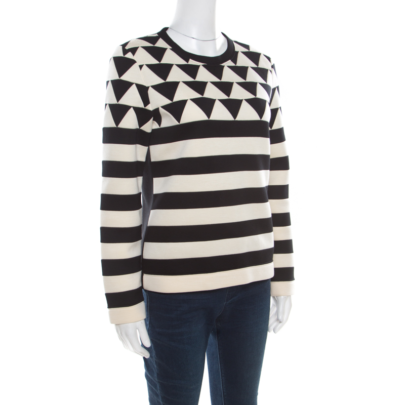 Valentino Monochrome Geometric Patterned Jacquard Sweatshirt S