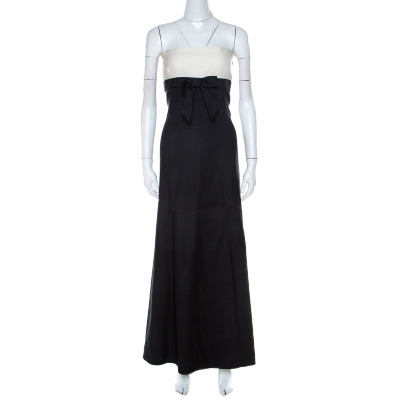Valentino Black & White Wool & Silk Blend Bow Detail Tube Dress M