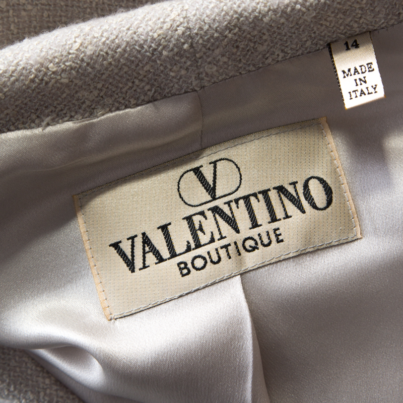 Valentino Boutique Vintage Light Grey Boucle Wool Skirt Suit XL