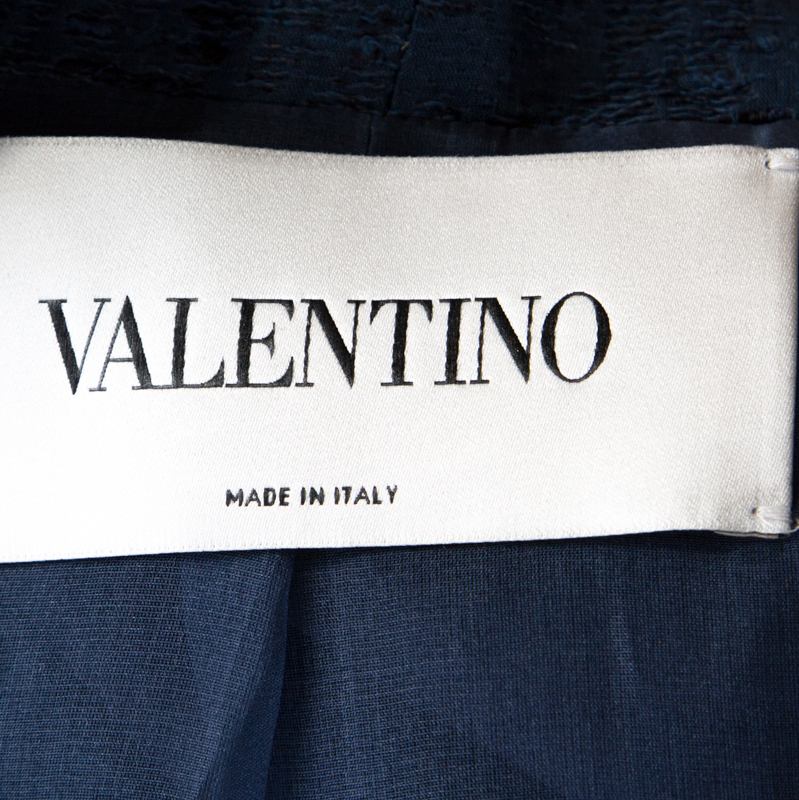 Valentino Blue Silk Jacquard Box Fit Cropped Jacket L
