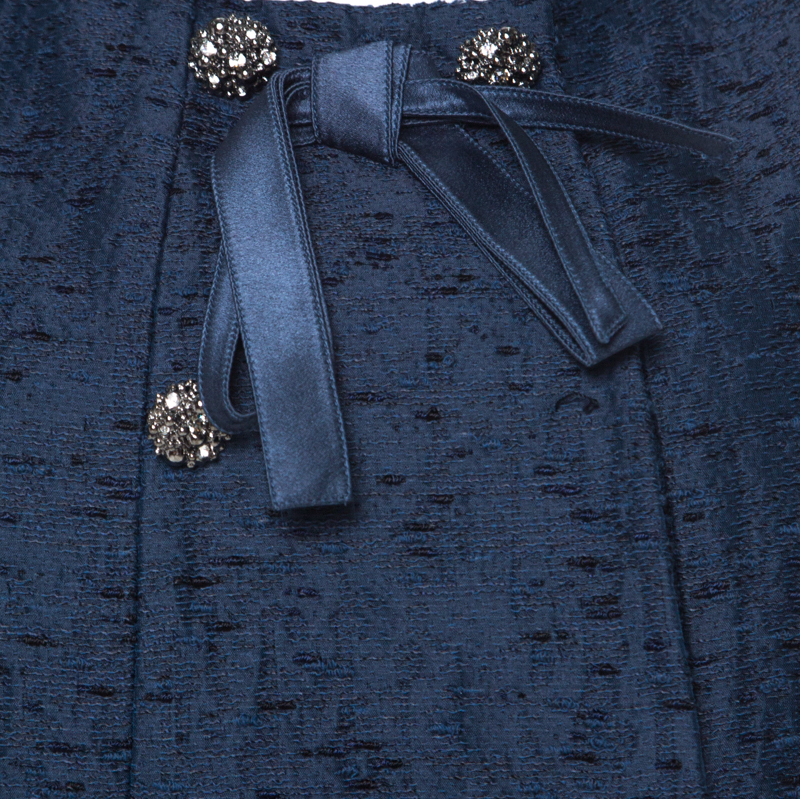 Valentino Blue Silk Jacquard Box Fit Cropped Jacket L
