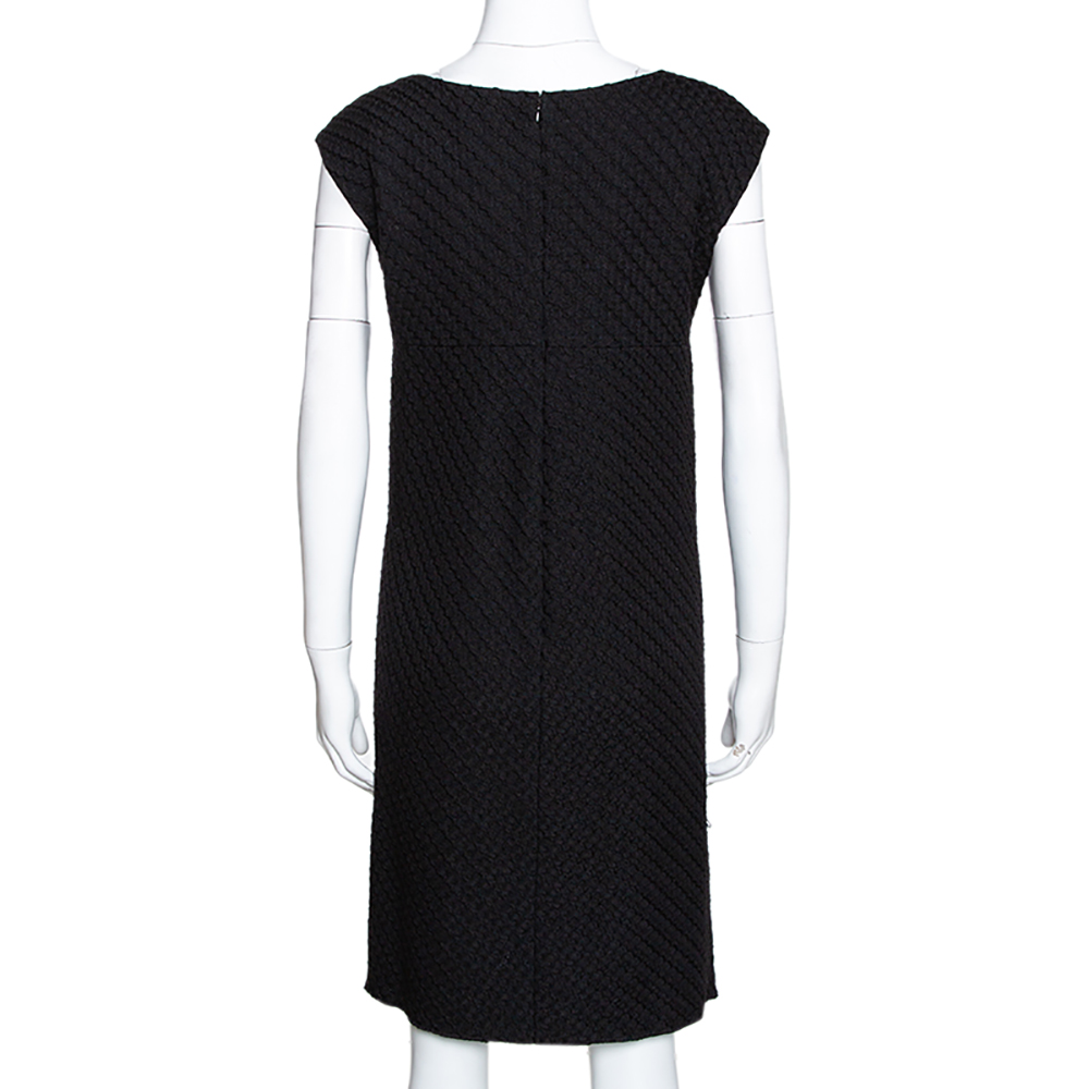 Valentino Black Textured Wool Bejewelled Sheath Dress M