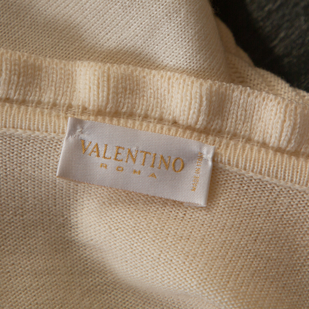 Valentino Cream Wool Knit Lace Trim Sweater & Cardigan Set M