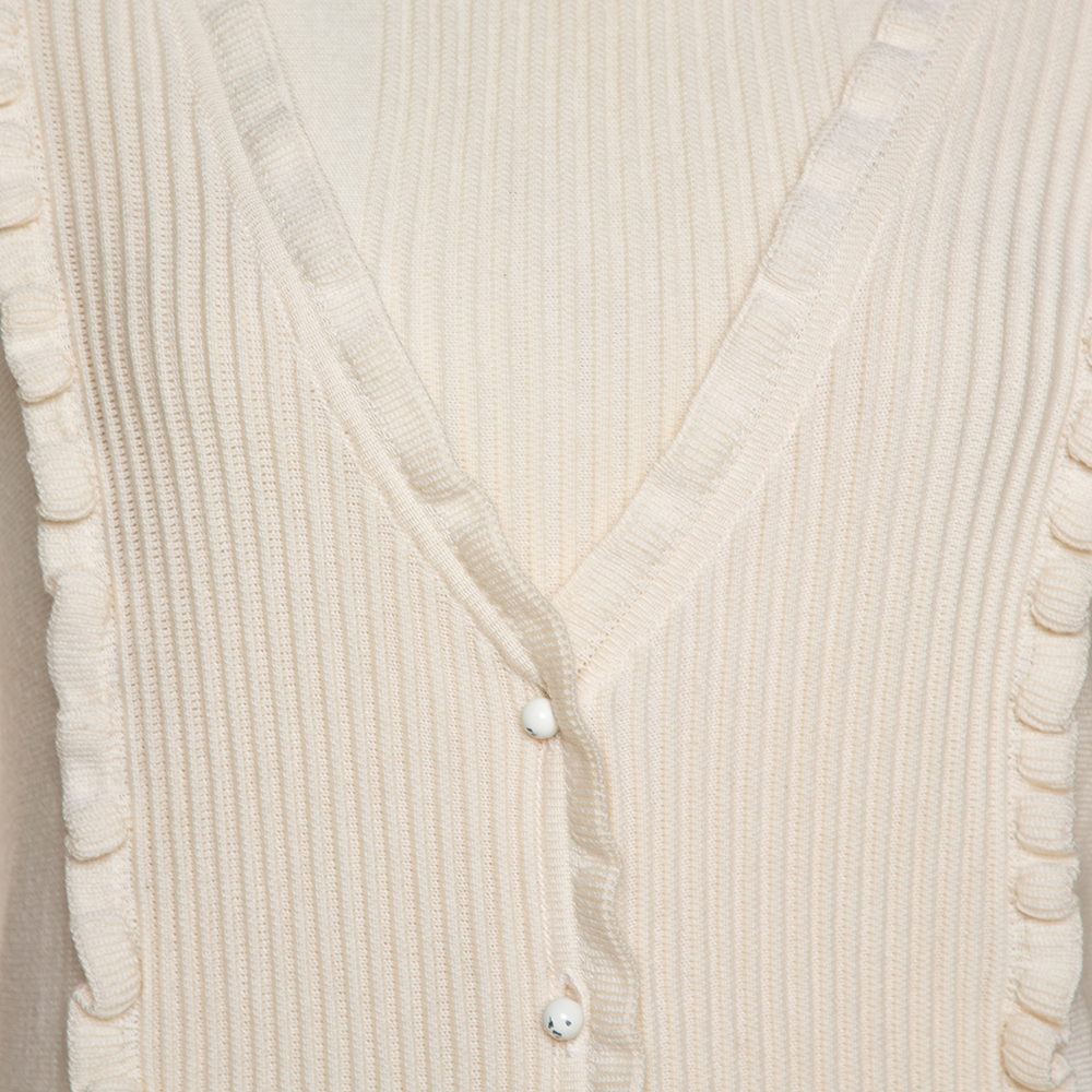 Valentino Cream Wool Knit Lace Trim Sweater & Cardigan Set M