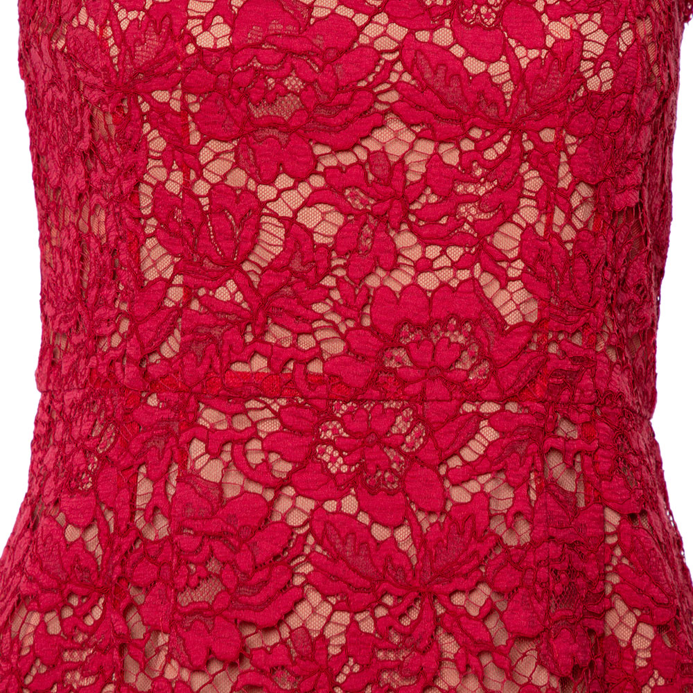 Valentino Red Lace Bow Detail Sleeveless Sheath Dress M