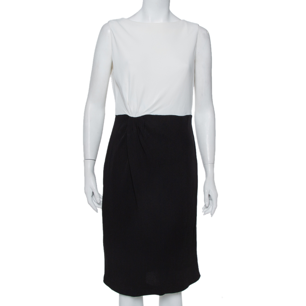 Valentino Black & White Crepe Drape Detail Sheath Dress L