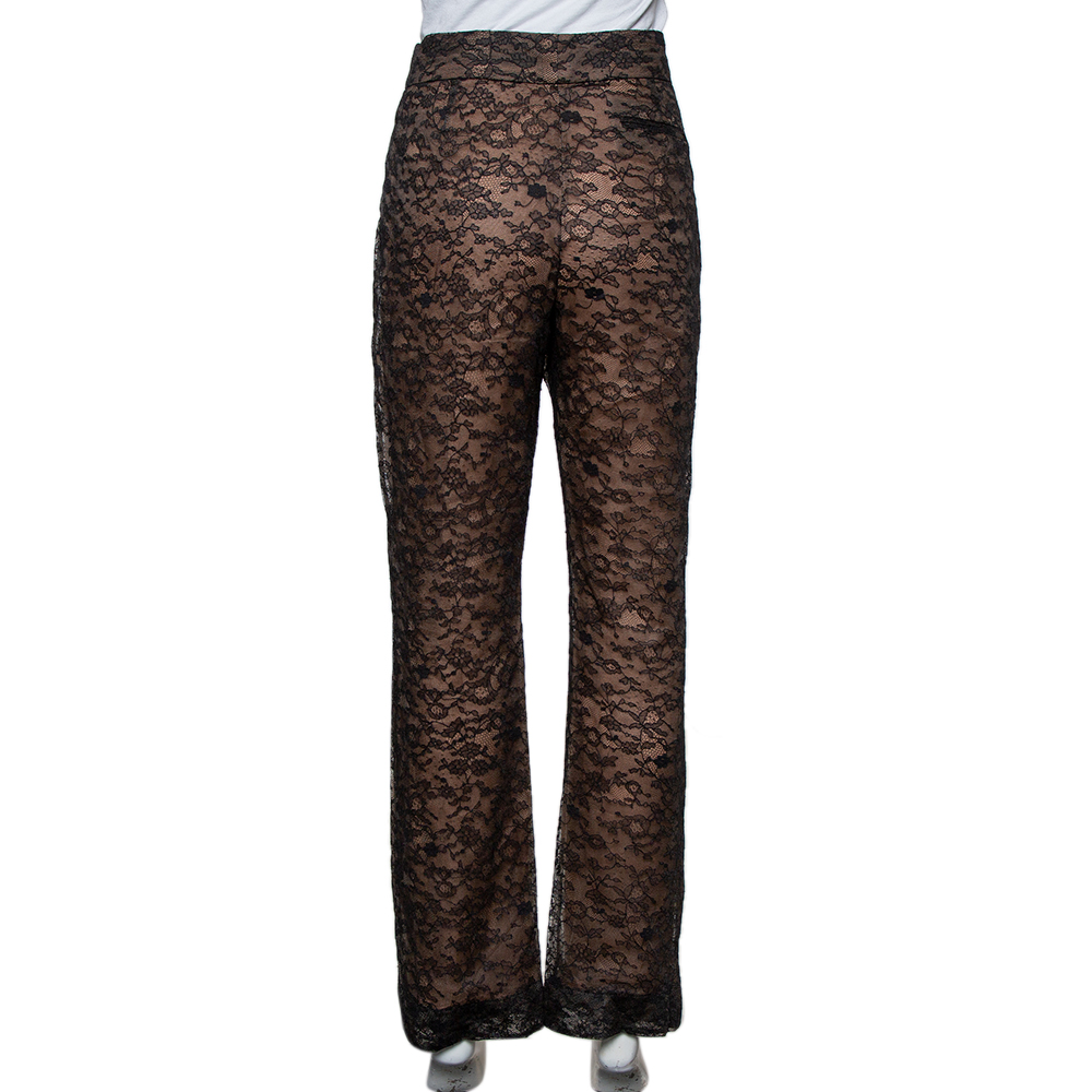 Valentino Black Lace Overlay Flared Trousers L
