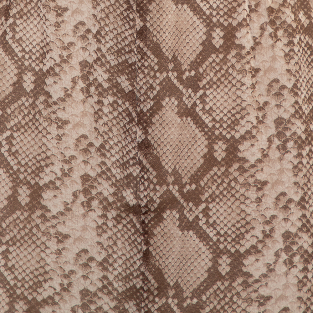 Valentino Beige Snakeskin Printed Silk Ruffled Halter Neck Maxi Dress M