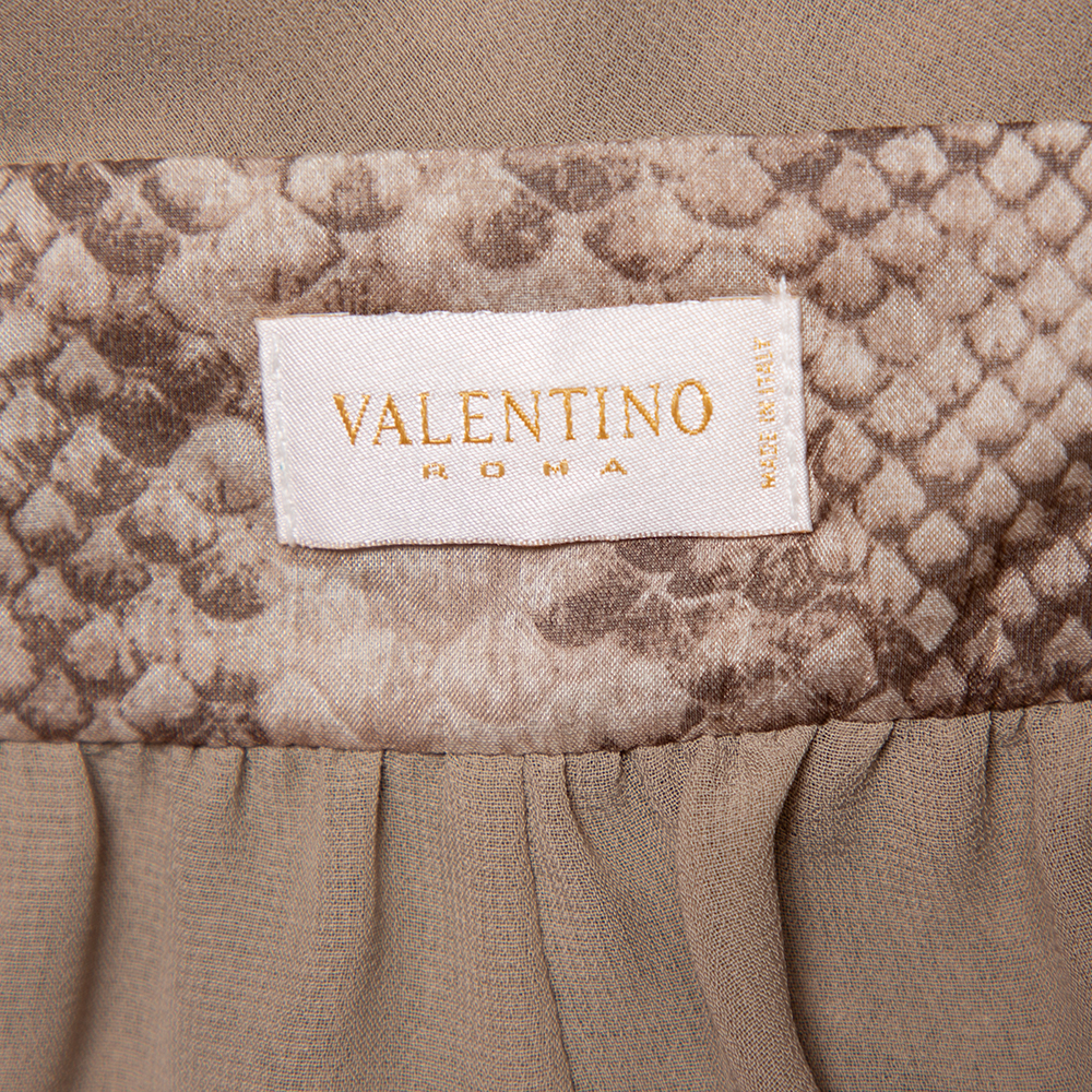 Valentino Beige Snakeskin Printed Silk Ruffled Halter Neck Maxi Dress M