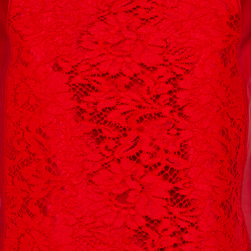 Valentino Red Silk & Lace Paneled Oversized Top S