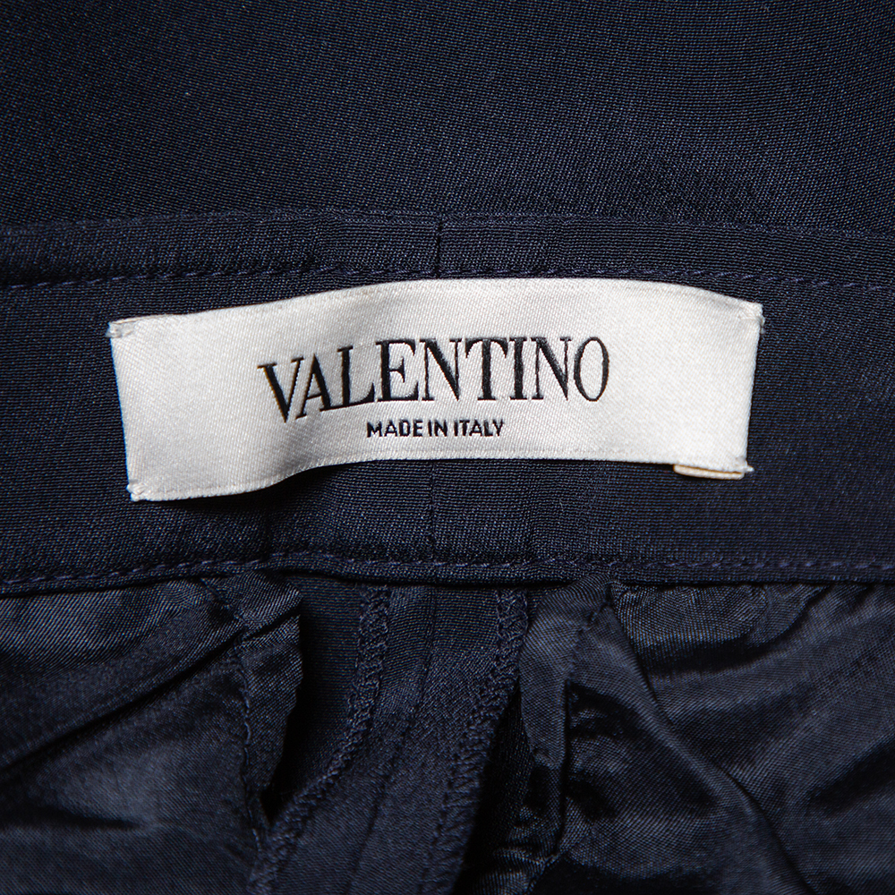 Valentino Navy Blue Silk Pleated Detail Palazzo Pants S