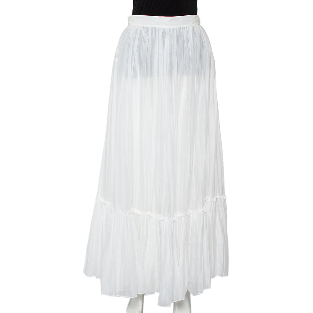 Valentino White Cotton Pleated Maxi Skirt S