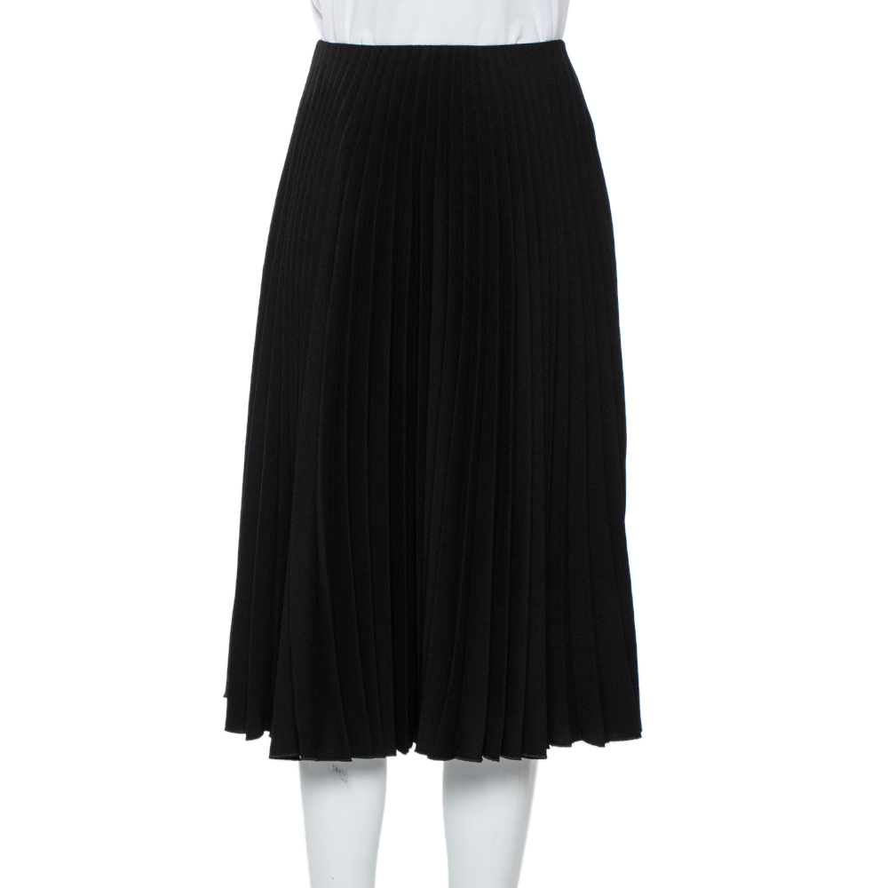 Valentino Black Pleated Crepe Midi Skirt S