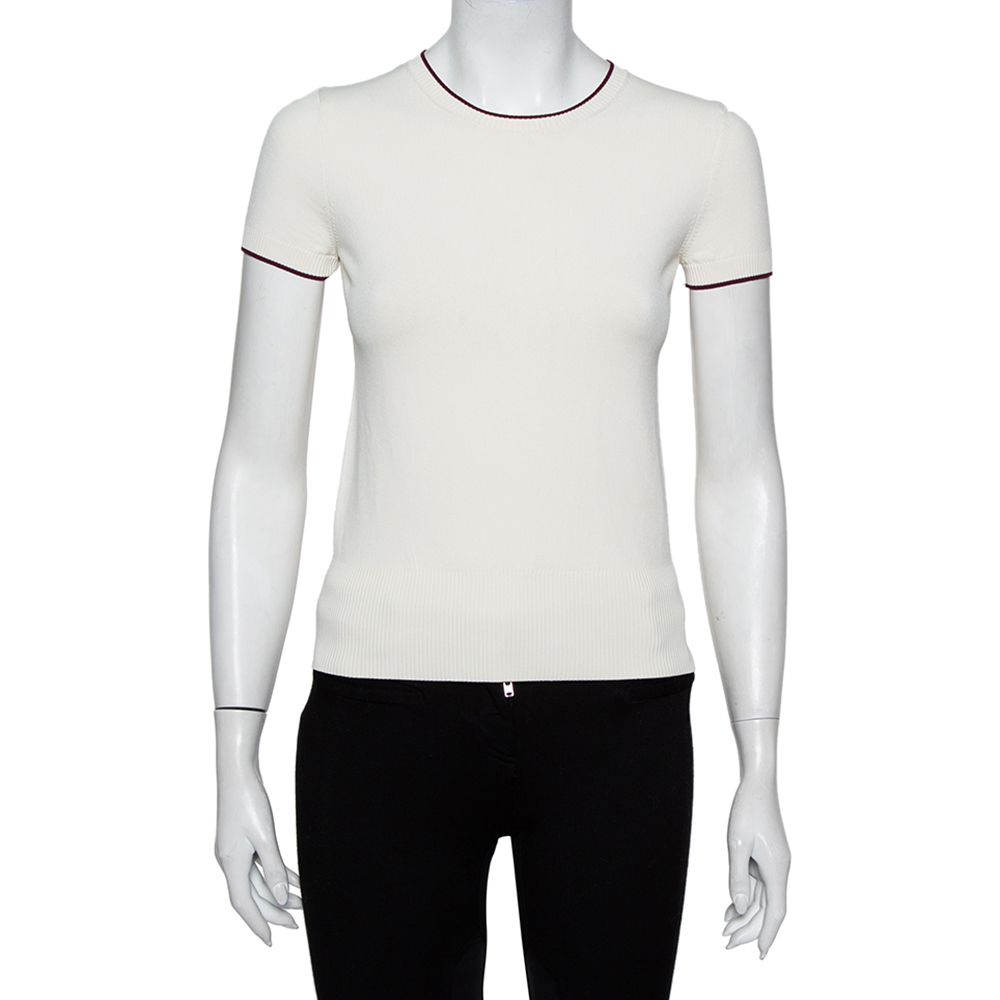 Valentino Off White Knit Contrast Trim Detail Sweater S