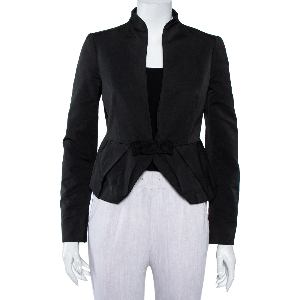 Valentino Black Synthetic Bow Detail Button Front Jacket S