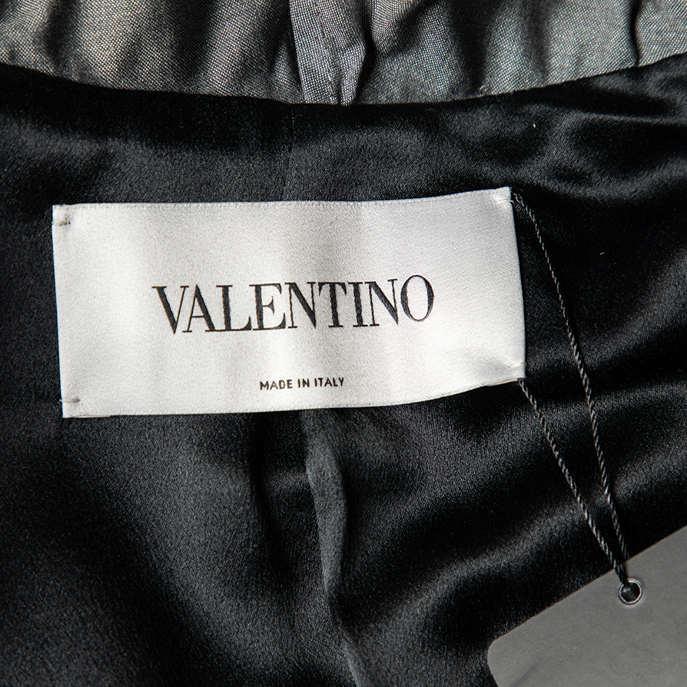 Valentino Grey Silk Ruffled Neck Button Front Blazer L