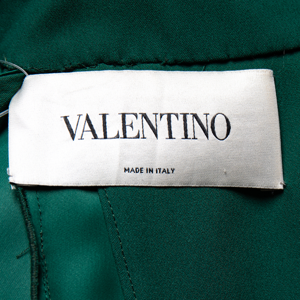 Valentino Green Crepe Embellished Sleeve Cape Detail Shift Dress M