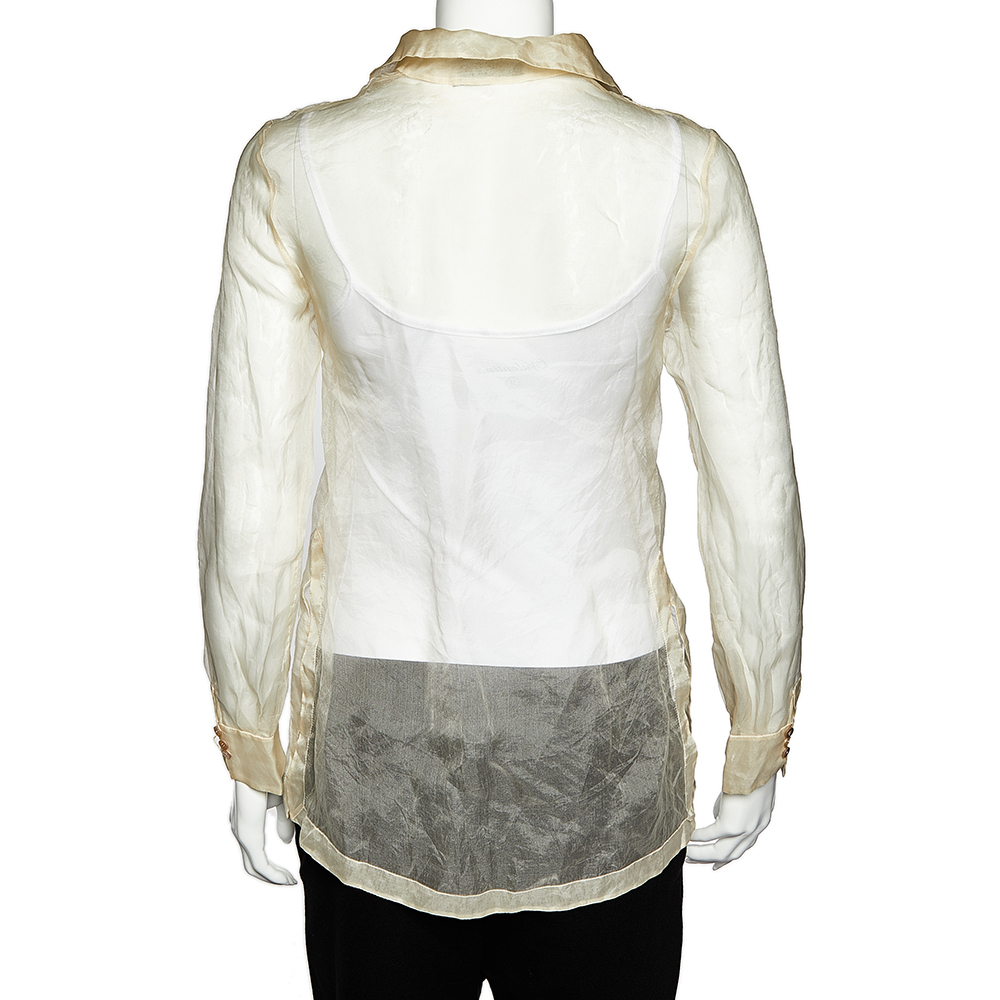 Valentino Cream Embroidered Silk Sheer Shirt M