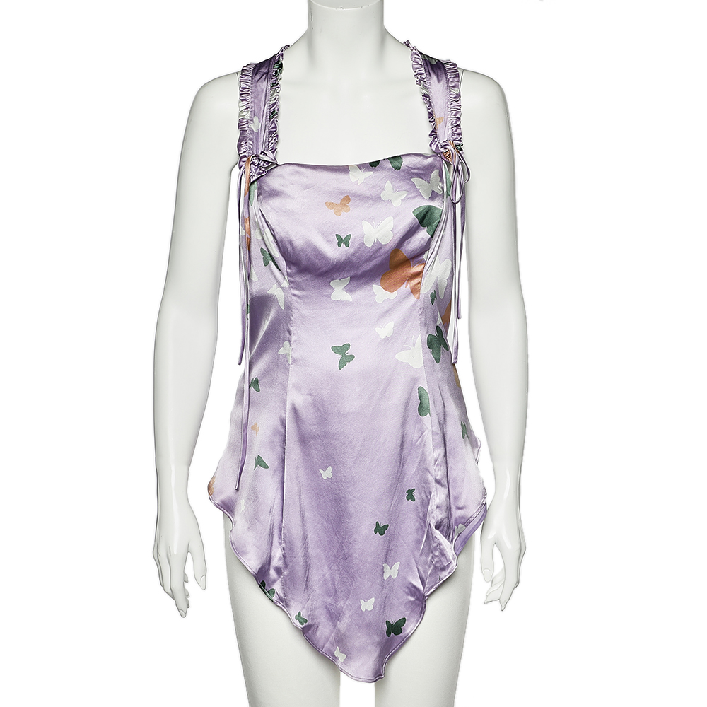 

Valentino Lilac Butterfly Printed Silk Satin Asymmetric Hem Camisole, Purple