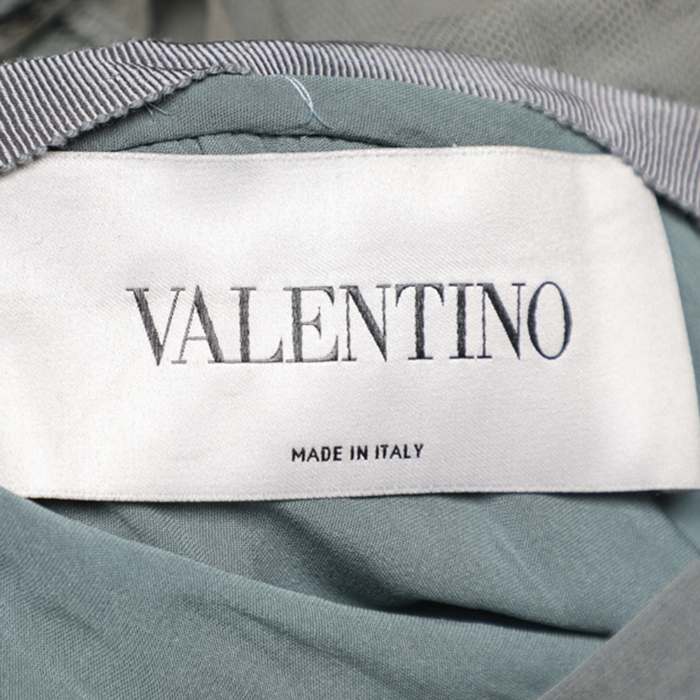 Valentino Grey Crepe De Chine Silk Embellished Maxi Dress L