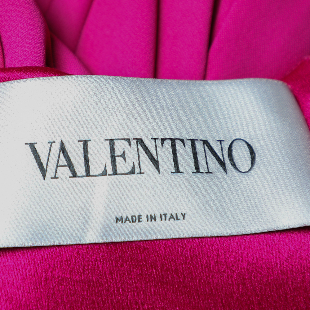 Valentino Pink Crepe Slit Detail Draped Sleeveless Gown L