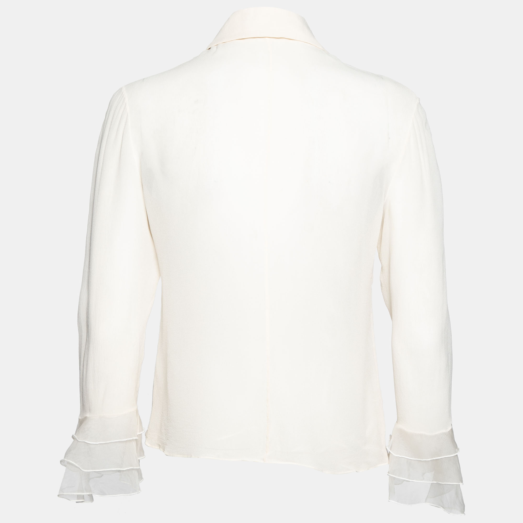

Valentino Cream Crepe Ruffle Detail Button Front Long Sleeve Blouse