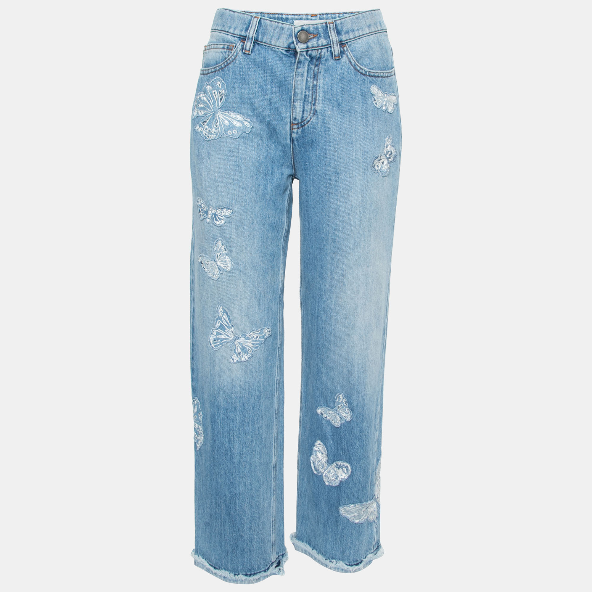 Valentino Blue Denim Butterfly Embroidered Straight Fit Jeans M