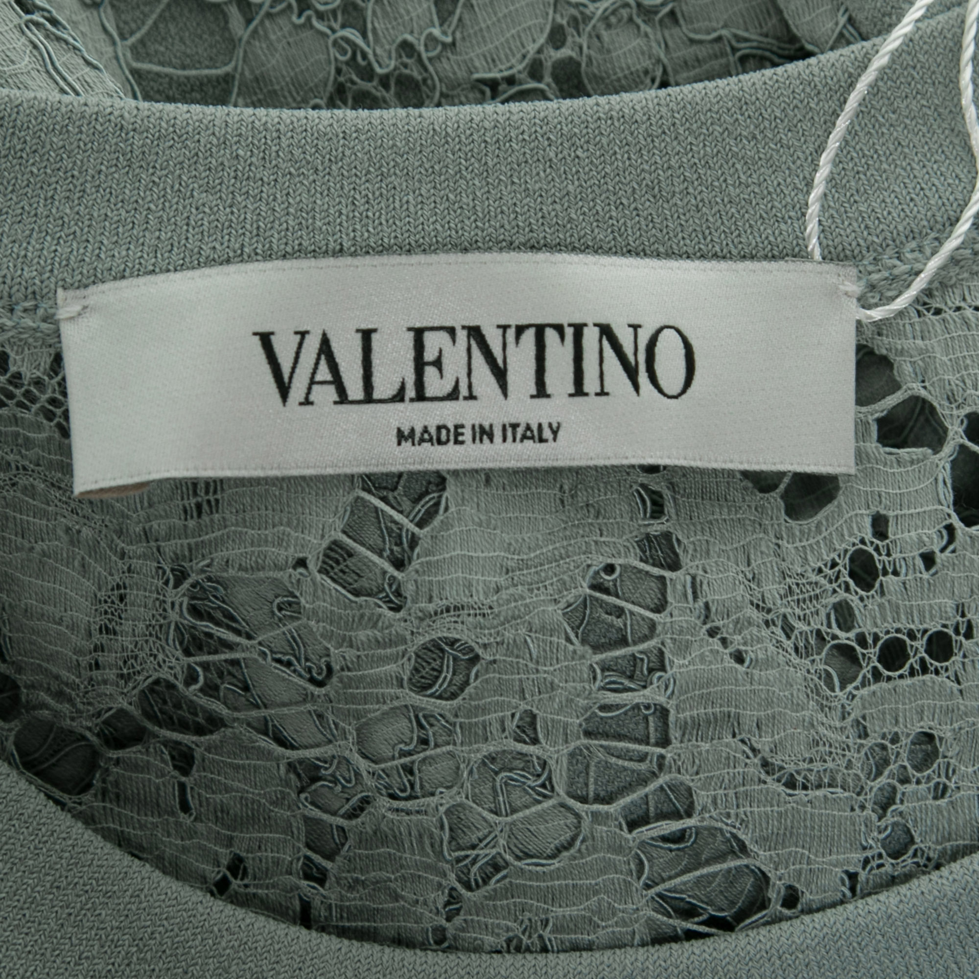 Valentino Powder Blue Knit & Lace Paneled Short Sleeve Dress M