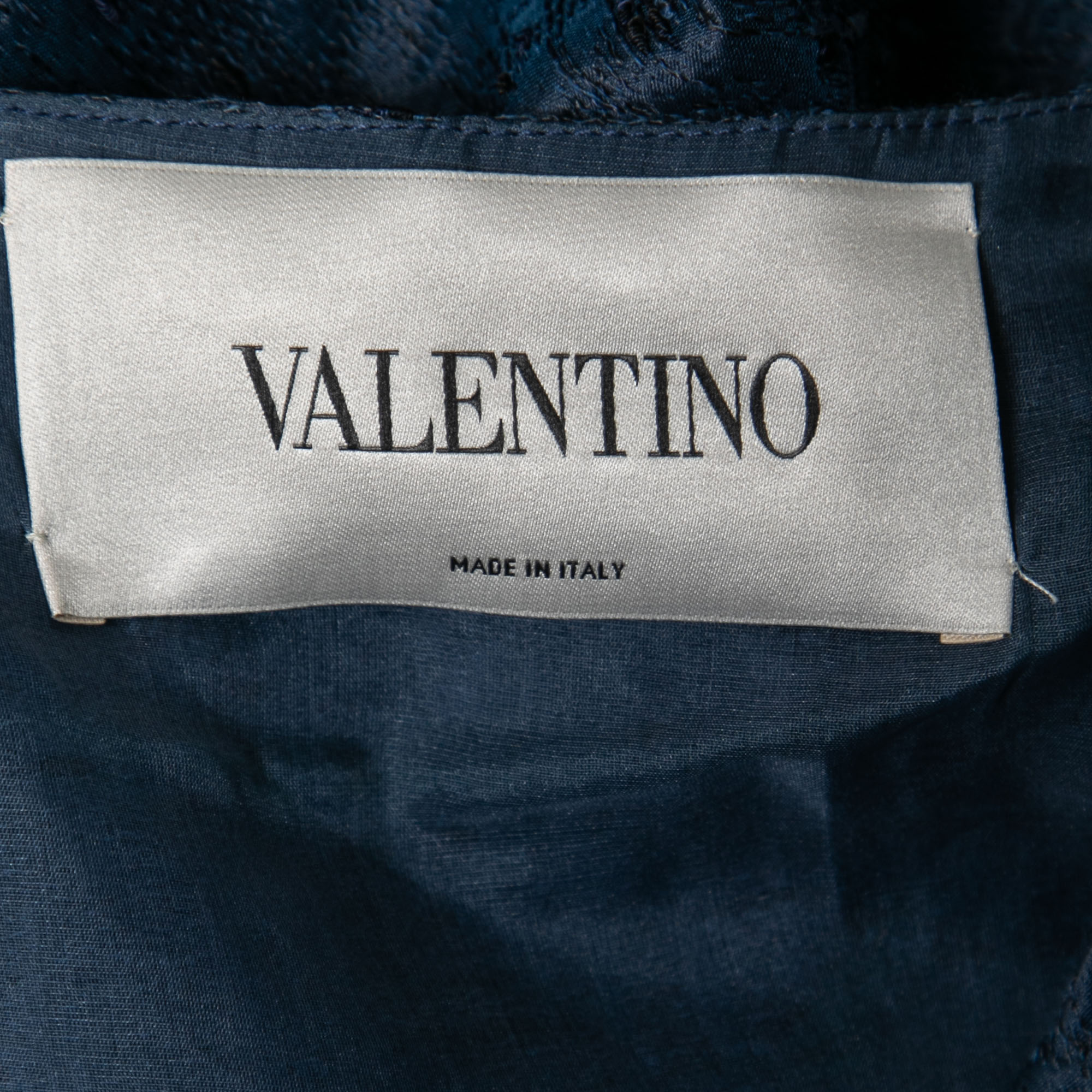 Valentino Navy Blue Patterned Jacquard Folded-Collar Dress XL