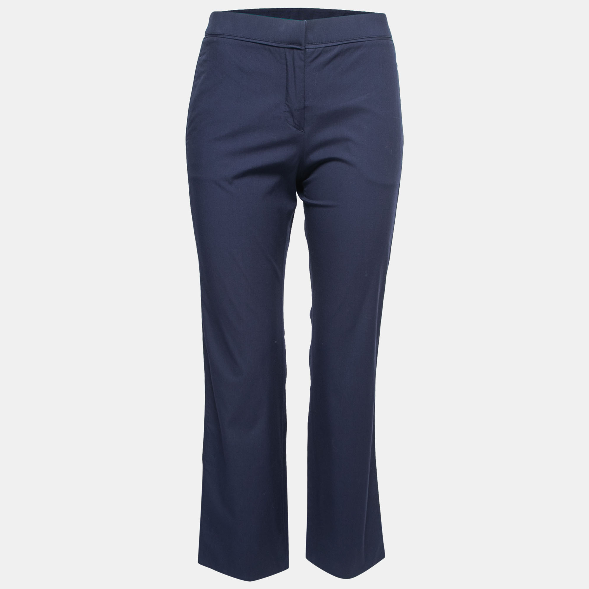 Valentino navy blue cotton straight leg ankle length pants s