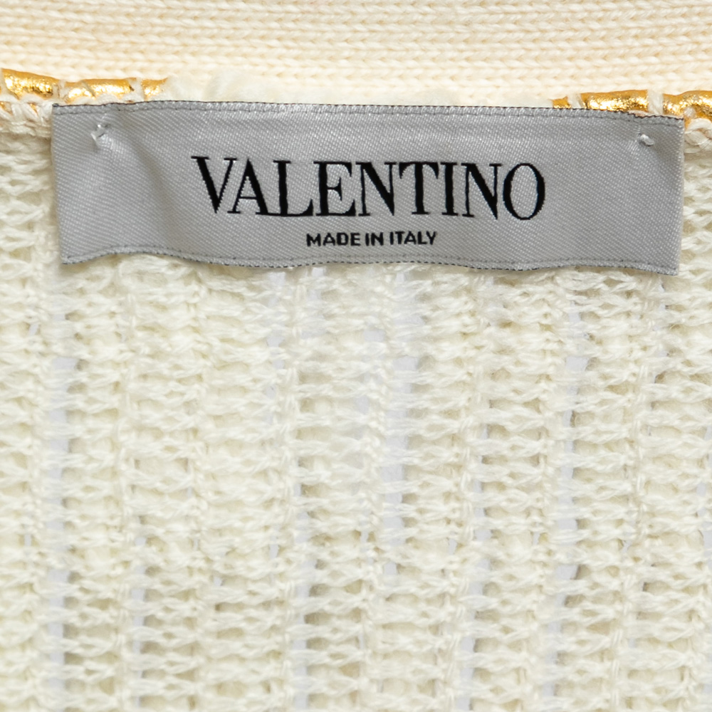 Valentino White & Gold Coated Wool Knit Oversized Cardigan XS