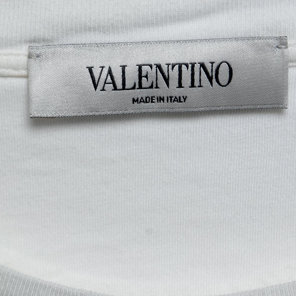 Valentino White Cotton V-Logo Printed Round Neck T-Shirt XS