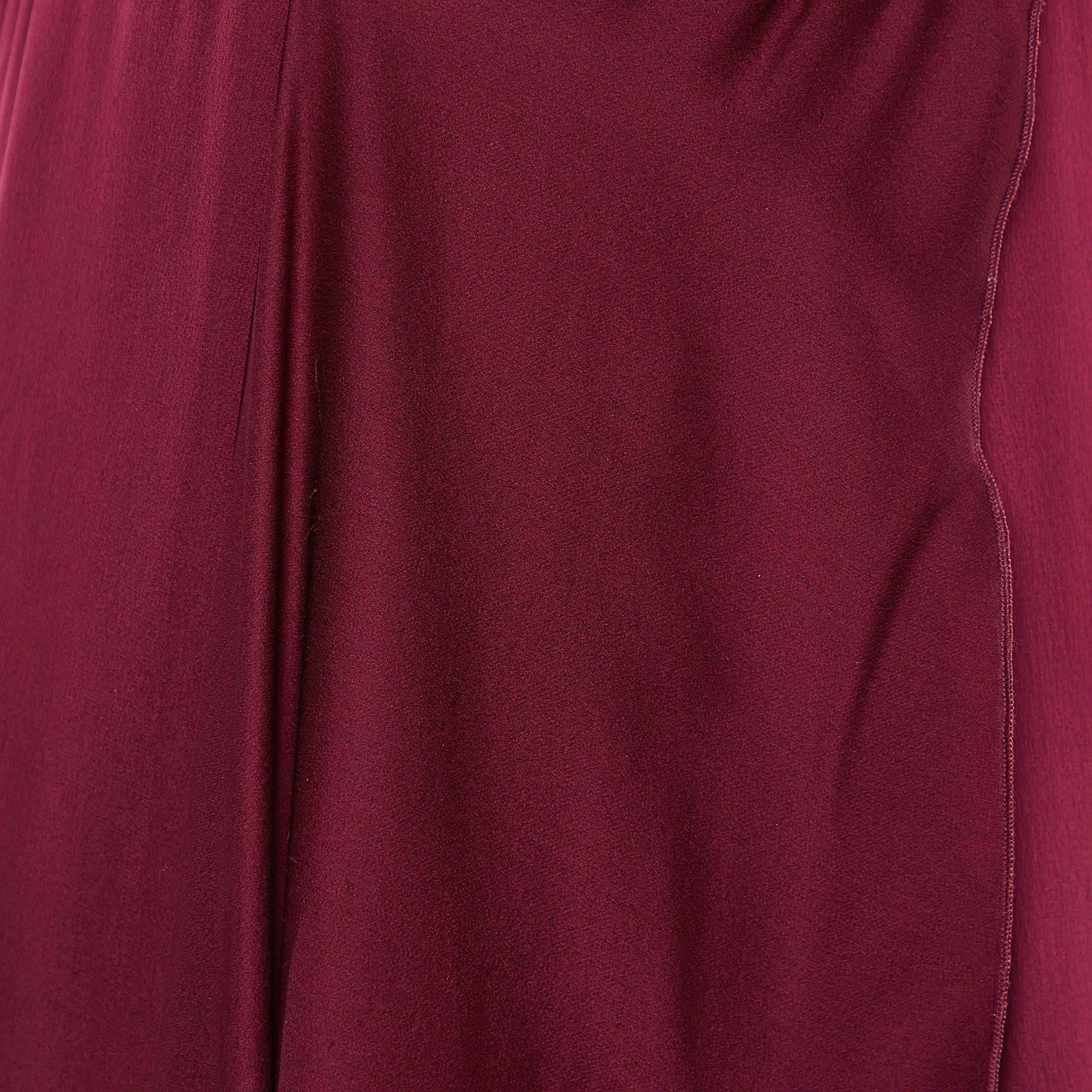 Valentino Burgundy Silk Smocked & Draped Maxi Dress M