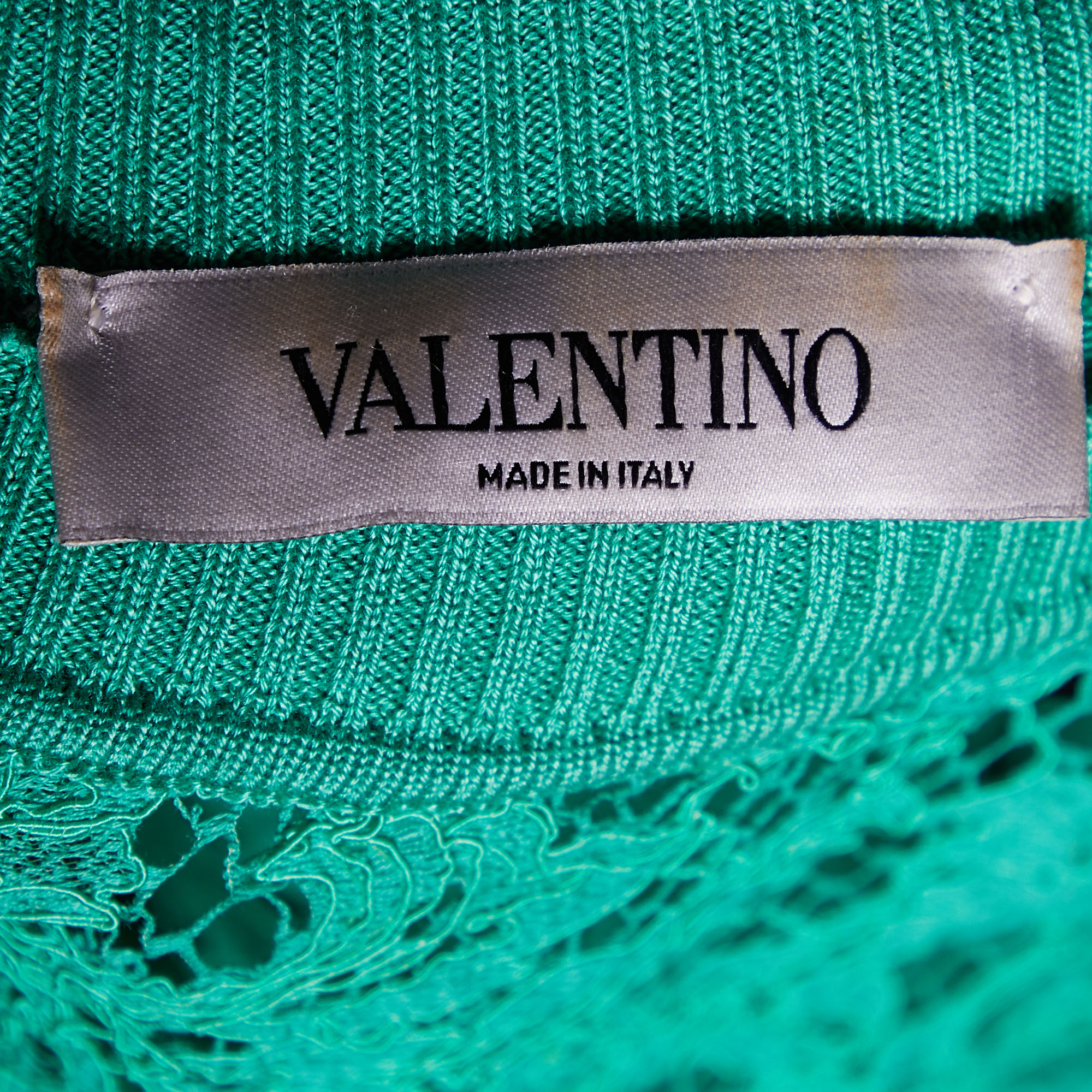 Valentino Green Lace Knit Trim Detail Oversized Crop Top S