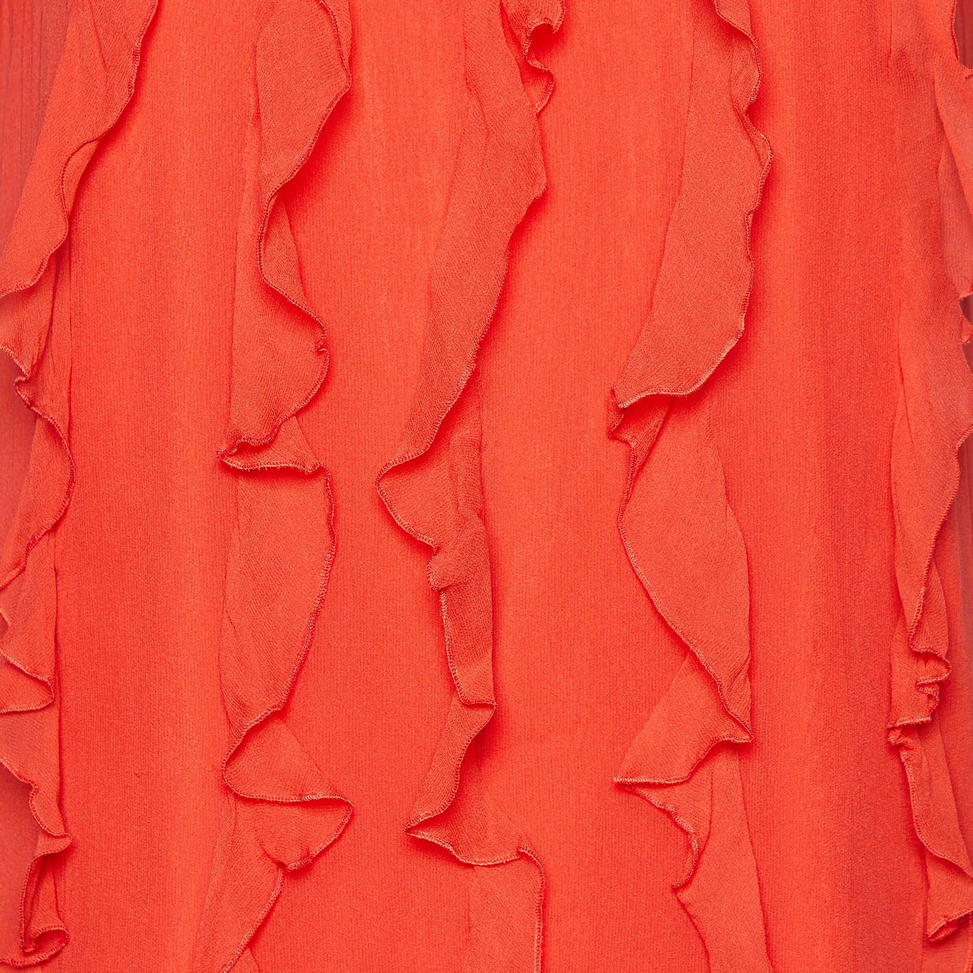 Valentino Red Silk Chiffon Ruffle Detail Sleeveless Mini Dress S
