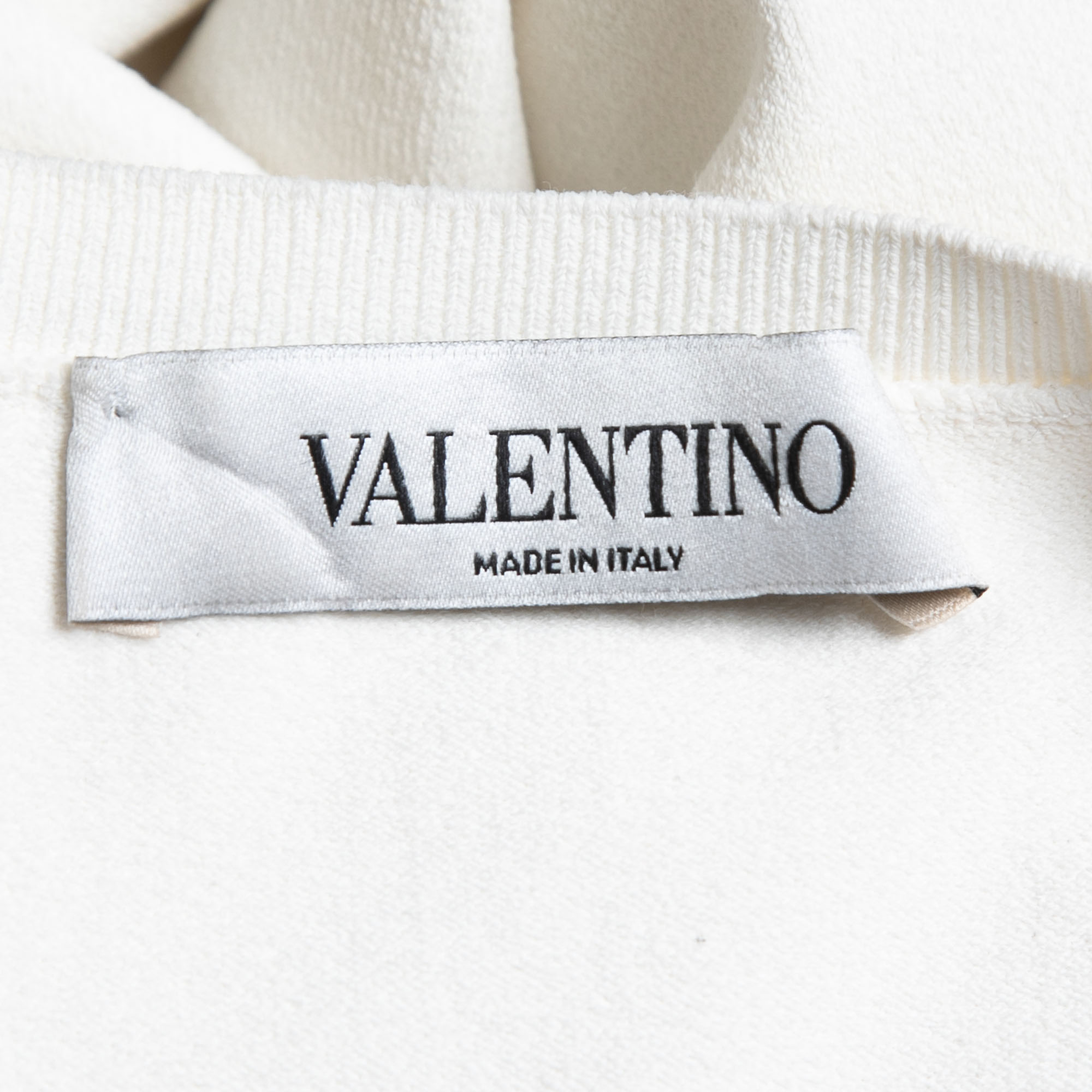 Valentino White Knit Contrast Frill Detail Sleeve Top L