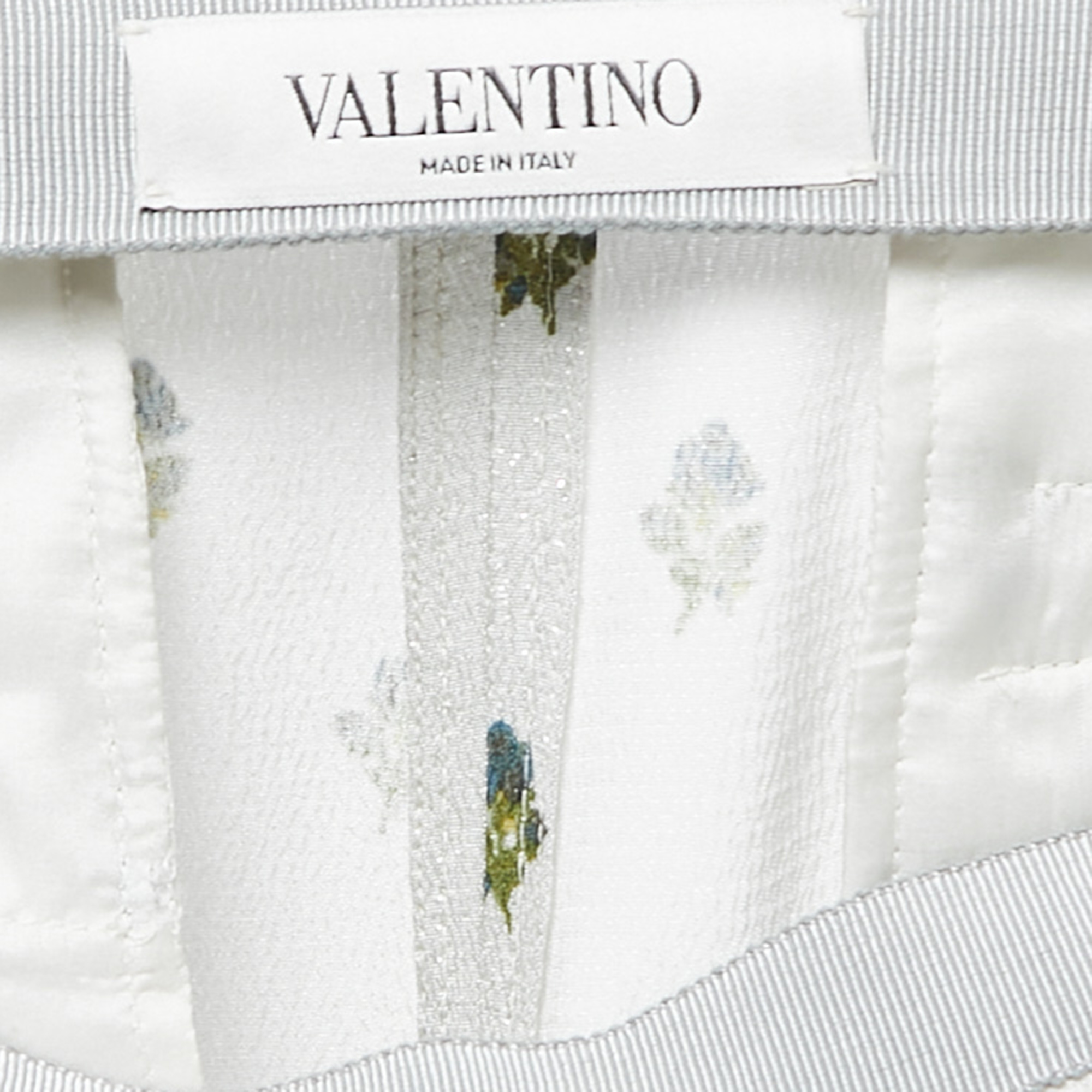 Valentino Metallic Silver Floral Print Crepe Layered Maxi Skirt S
