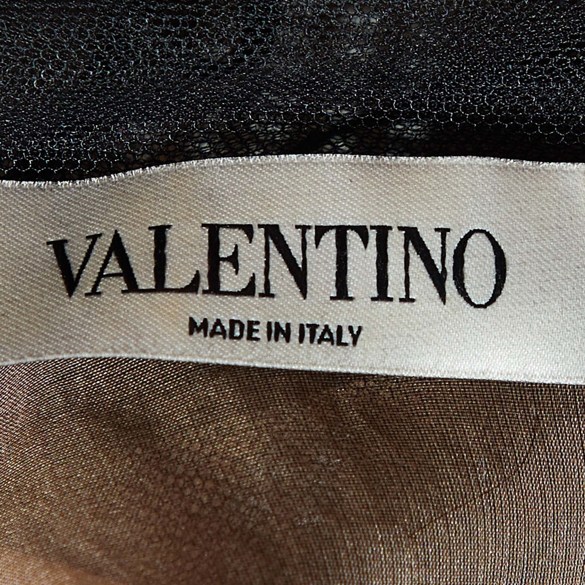 Valentino Black Floral Applique Tulle Top L