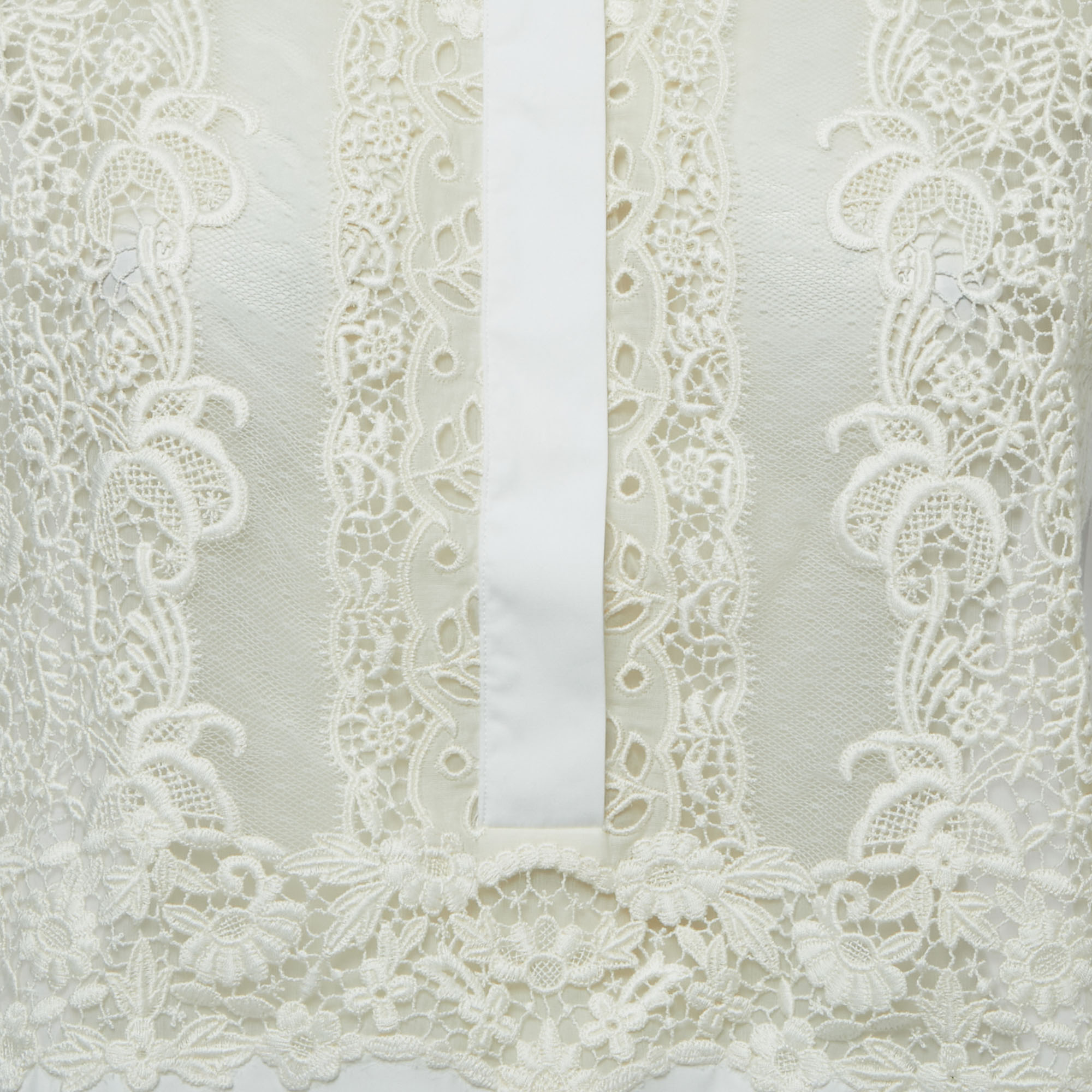 Valentino White Cotton & Lace Inset Tunic Top XL