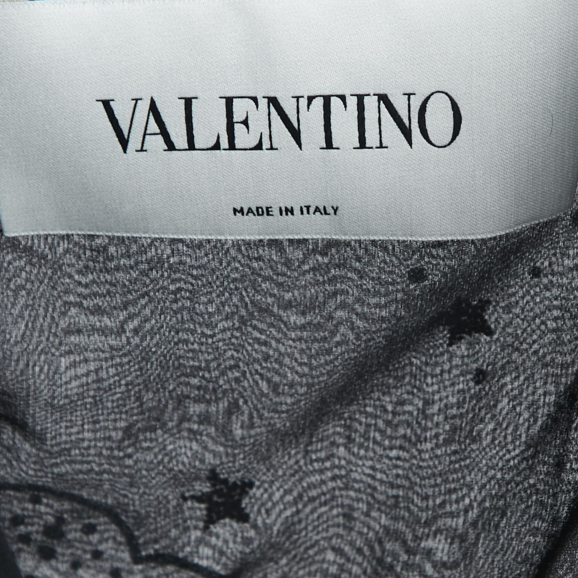 Valentino Black Embellished Glitter Clouds Patterned Silk Midi Wrap Dress M