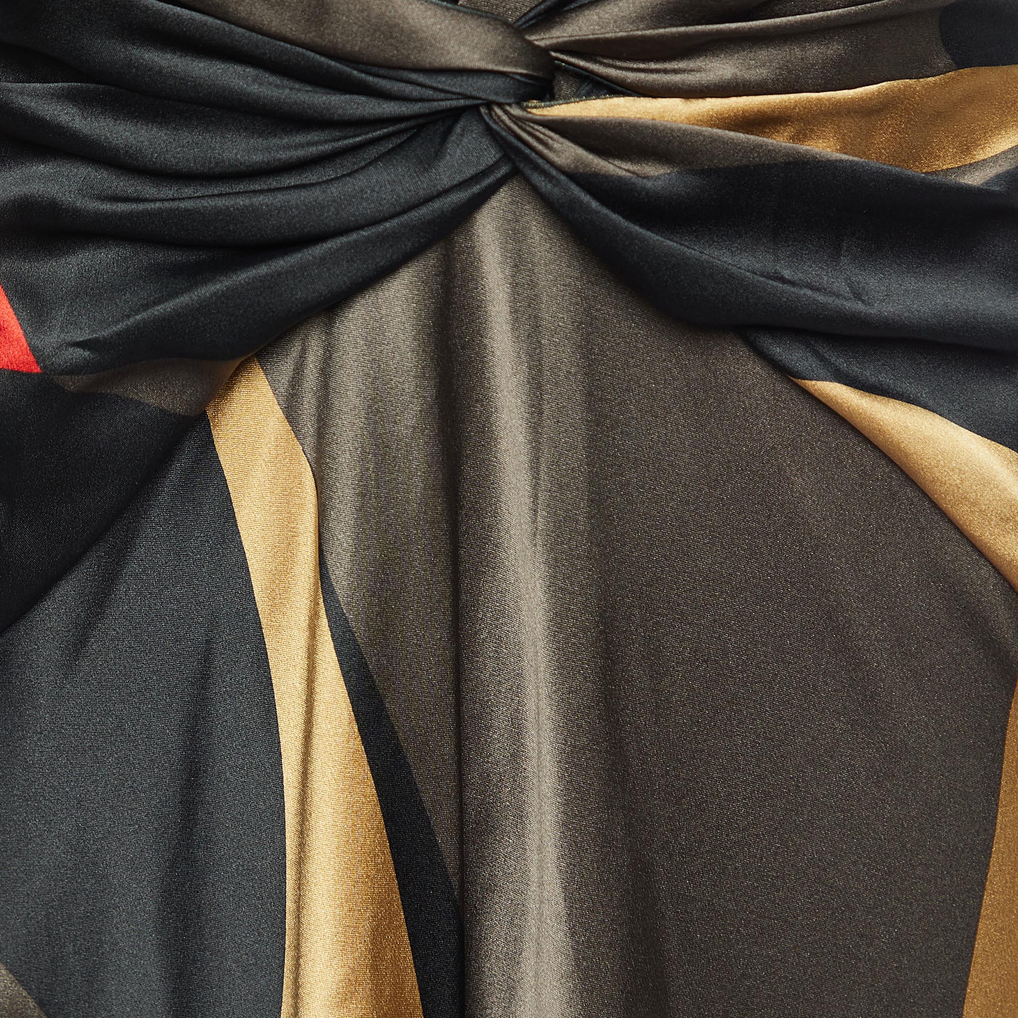 Valentino Multicolor Printed Silk Satin Draped Gown L